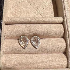EF Collection White Topaz and Diamond Pear Stud Earrings